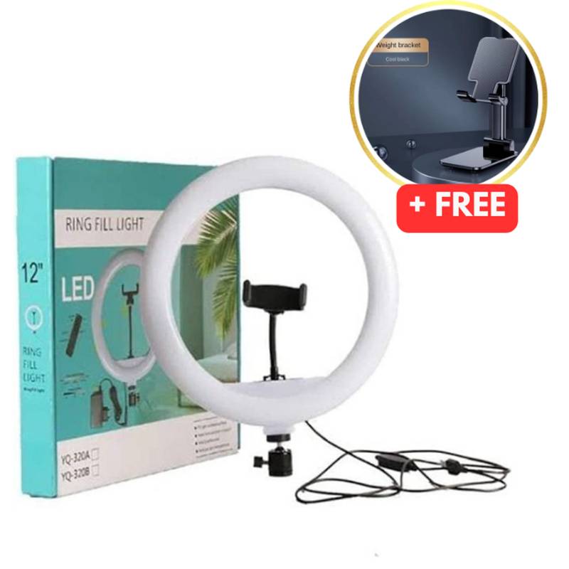 12" Ring Light with tripod stand +Cell Phone Desktop Stand Folding Lifting Tablet Stand