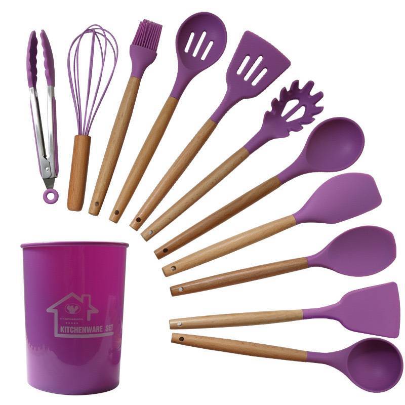 12-Piece Silicone Wooden handle set